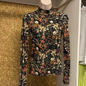 Scotch & Soda Black Floral Long Sleeve Top